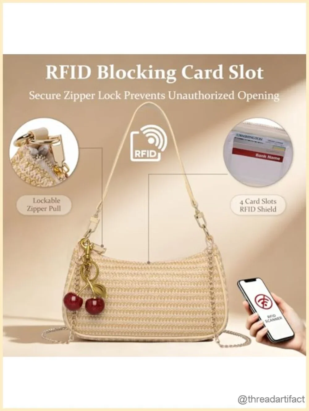 Shoulder Bag Cute Underarm Cherry Purse Retro Clutch Hobo Handbag Small